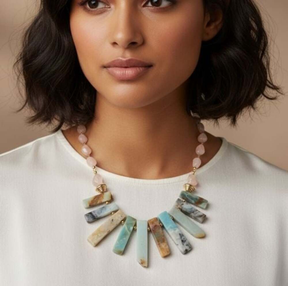 Pink Stone & Amazonite Statement Necklace